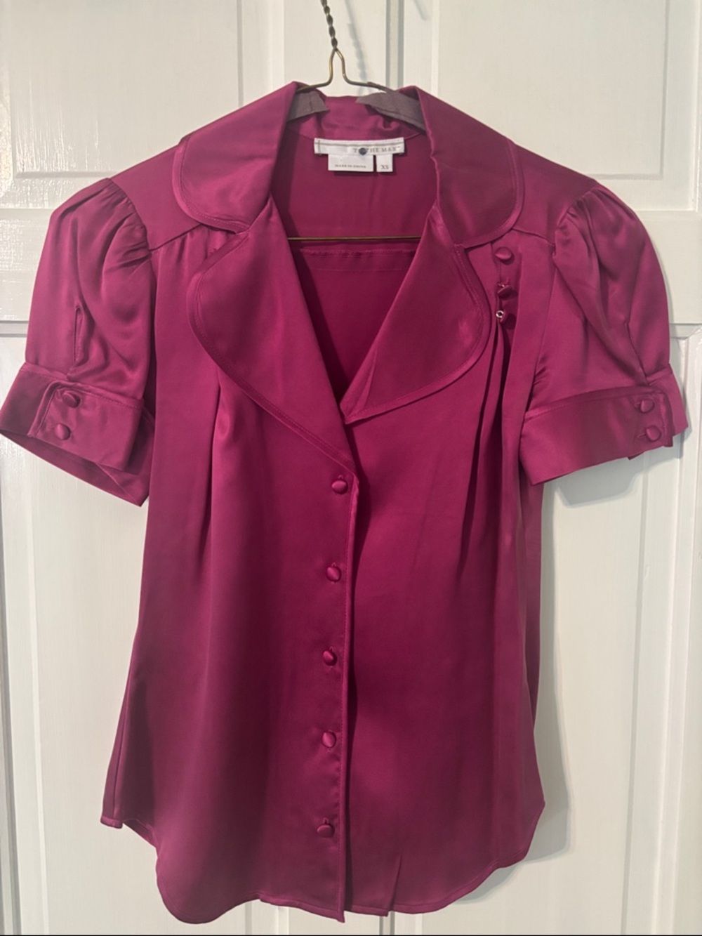 100% Silk Button Down Blouse Vintage Y2K Raspberry Women’s XS To The Max